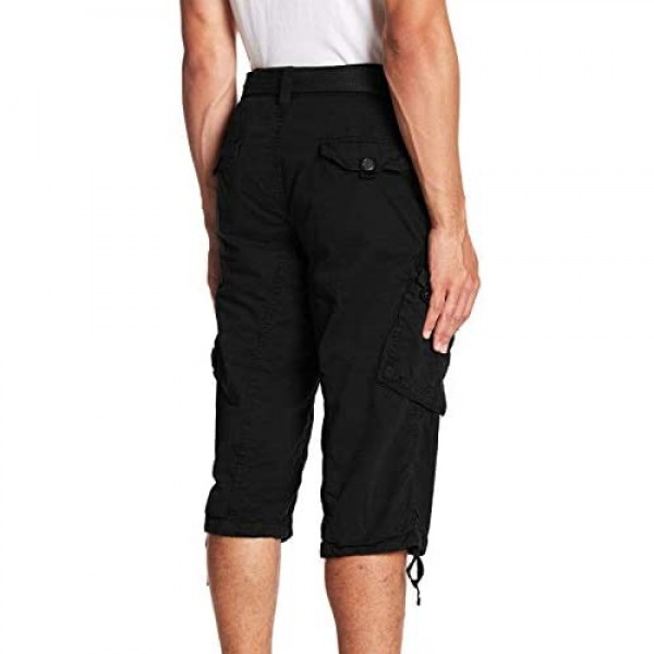 X RAY Men's Belted Tactical Cargo Long Shorts 18 Inseam Below Knee Length Multi Pocket 3/4 Capri Pants