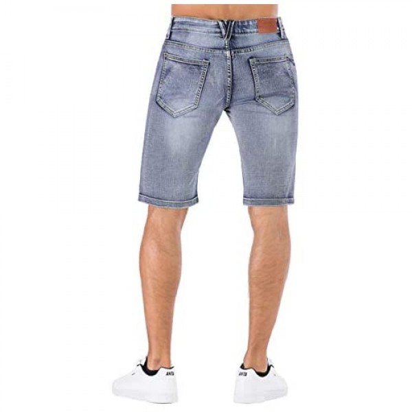 chouyatou Men's Essential Rippled Holes Straight Leg Stretch Summer Jean Shorts
