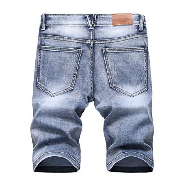 chouyatou Men's Essential Rippled Holes Straight Leg Stretch Summer Jean Shorts