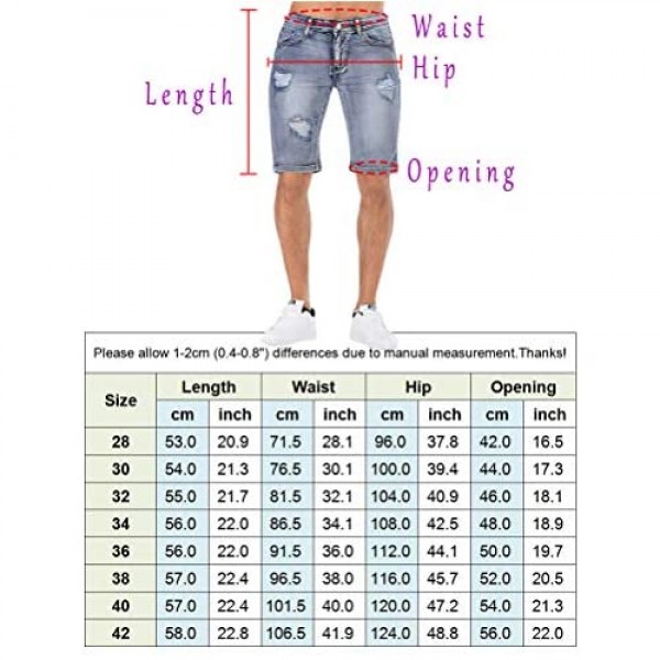 Cofouen Men's Ripped Short Jeans Casual Slim Fit Denim Shorts Summer Distressed Jean Pants