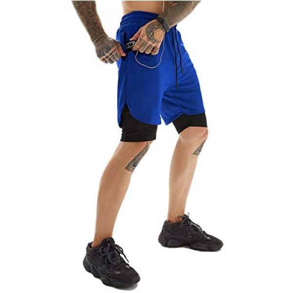 FFERZOTEX Men's Multi-Function 2-in-1 Workout Running Shorts Training Sport Short Pants
