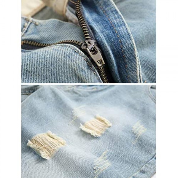 FTCayanz Men's Ripped Denim Shorts Summer Classic Straight Fit Distressed Jean Shorts with Hole