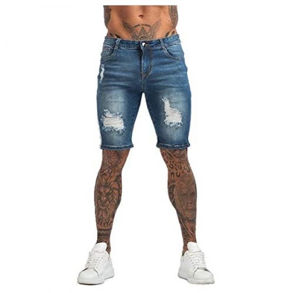 GINGTTO Men's Denim Shorts Slim Fit Stretch Ripped Short Jeans