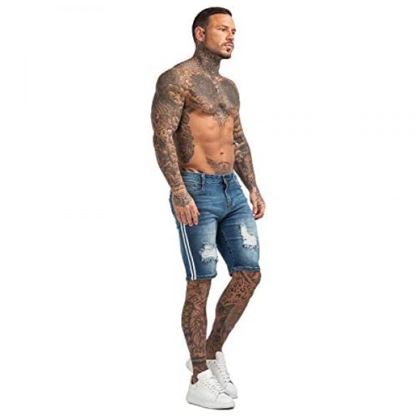 GINGTTO Men's Denim Shorts Slim Fit Stretch Ripped Short Jeans