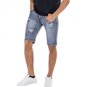 Go Mai Men's Casual Denim Shorts Classic Fit Distressed Ripped Short Jeans with Pockets