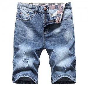 GUNLIRE Men's Summer Ripped Distressed Loose Fit Baggy Wide Hem Printed Washed Denim Jeans Shorts