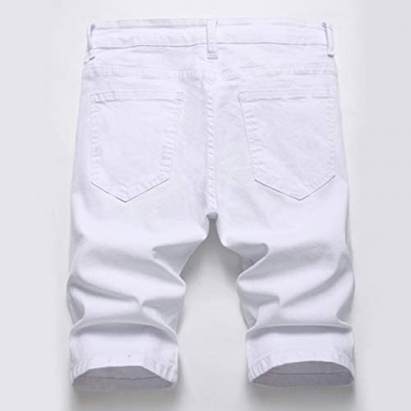 GUNLIRE Men's Summer Ripped Distressed Slim Fit Knee Length Washed Denim Jeans Shorts