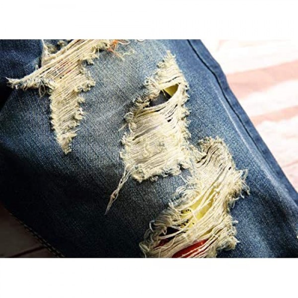 HENGAO Men's Ripped Jean Short Distressed Straight Fit Denim Shorts
