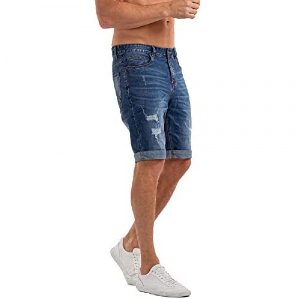 Heyfanee Mens Denim Shorts Slim Fit Ripped Jean Short for Men Stretch Casual