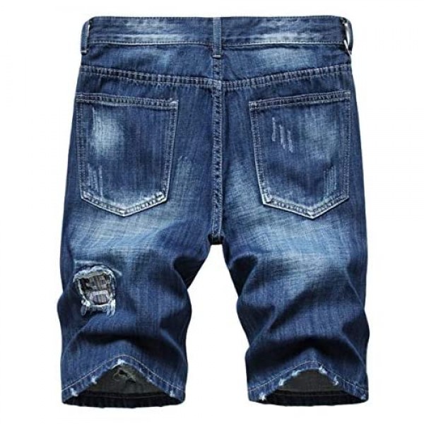 HiLY Men's Casual Denim Shorts Straight Leg Slim Fit Summer Jeans Shorts Classic Blue