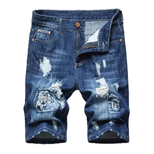 HiLY Men's Casual Denim Shorts Straight Leg Slim Fit Summer Jeans Shorts Classic Blue
