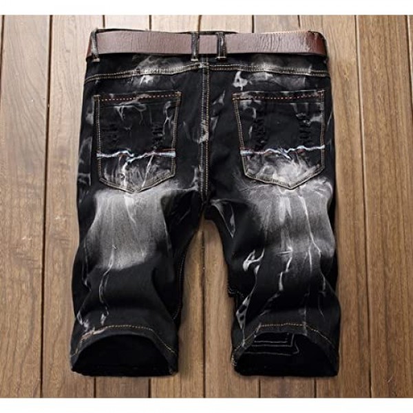 HZCX FASHION Men's Vintage Slim Fit Distressed Denim Shorts Cut-Off Jean Short