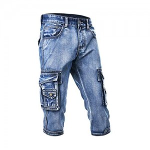 Idopy Men`s 3/4 Cargo Denim Shorts Biker Jeans with Multi Pockets