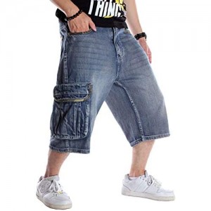 IKIIO Men's Casual Carpenter Work Denim Jeans Shorts Hip Hop Cargo Short with 5 Pockets