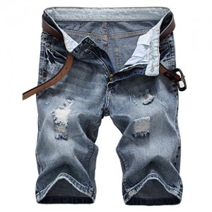 IWOLLENCE Men's Fashion Ripped Distressed Straight Fit Denim Shorts with Hole