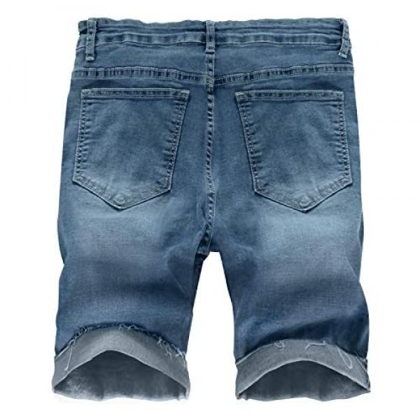 KUOTAI Men's Fashion Ripped Distressed Casual Loose Straight Denim Shorts