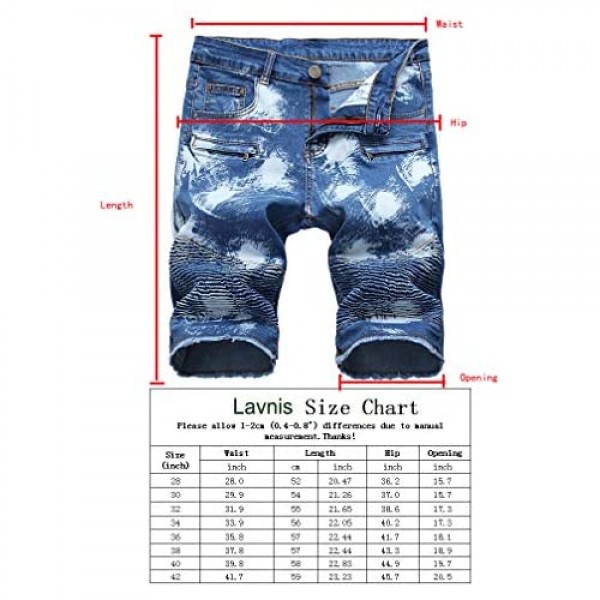 Lavnis Men's Casual Denim Shorts Classic Fit Ripped Jeans Biker Shorts