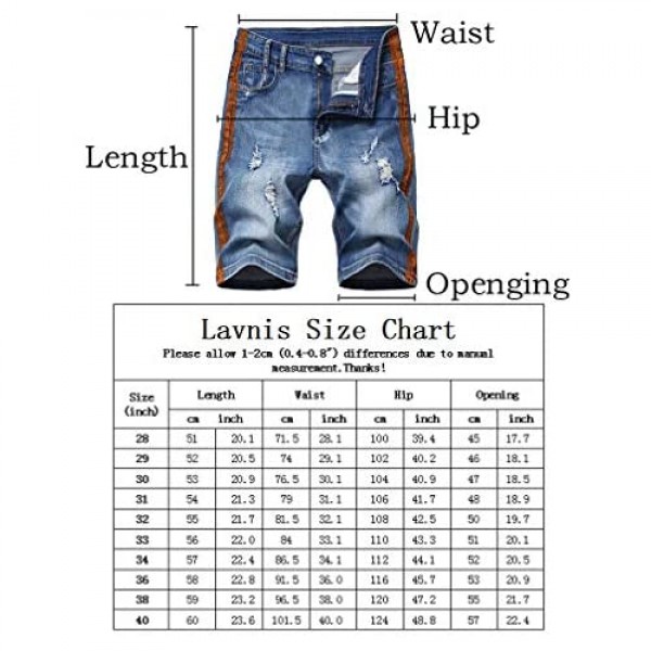 Lavnis Men's Ripped Jean Shorts Casual Distressed Denim Shorts Summer Short Pants with Pockets