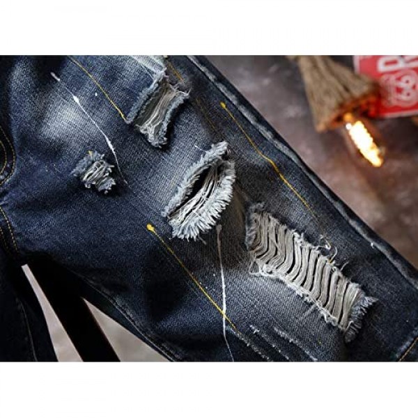 Liuhond Men's Casual Denim Ripped Mid Waist Distressed Jeans Shorts Hole Cut-Off Short Dark Blue