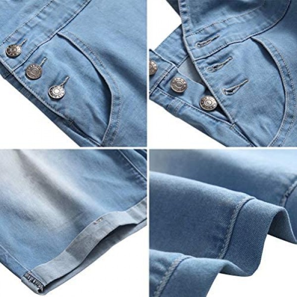 LONGBIDA Mens Denim Shorts Bib Overalls Jeans Casual Walkshort Summer Jumpsuit with Pockets