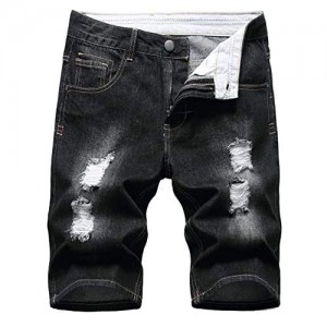 Men's Casual Ripped Denim Shorts Stylish Distressed Straight Leg Jeans Shorts
