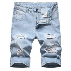 Men's Ripped Denim Shorts Classic Relaxed Fit Five Pocket Jean Short
