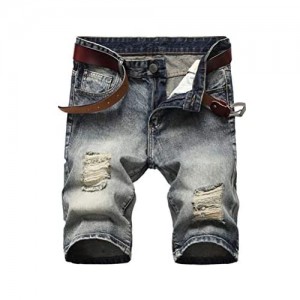 Mordenmiss Men's Casual Denim Shorts Classic Distressed Short Jeans Summer Fashion Ripped Shorts