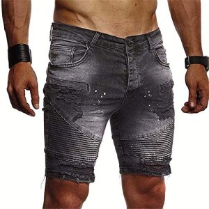 PIQEIR Mens Denim Shorts with Ripped Distressed Slim Fit