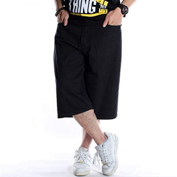 Ruiatoo Baggy Jeans Shorts for Men Denim Hip Hop Loose Fashion Skateboard Pants Embroidery Black Trousers Size 30W-46W