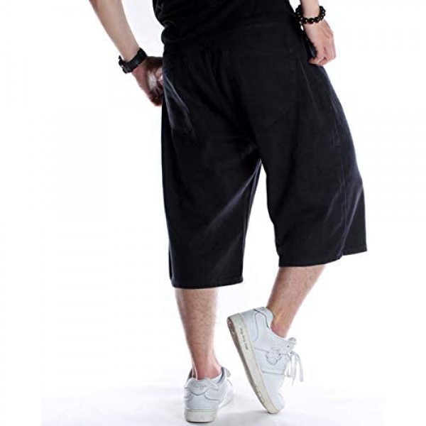 Ruiatoo Baggy Jeans Shorts for Men Denim Hip Hop Loose Fashion Skateboard Pants Embroidery Black Trousers Size 30W-46W