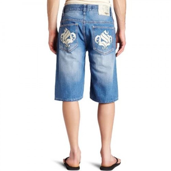 Southpole Men's Streaky Denim Shorts with Back Pocket Embroidery
