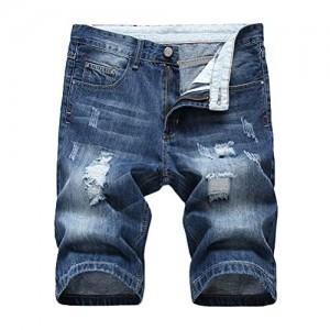 Supermiss Men's Denim Shorts Classic Fit Distressed Ripped Stretchy Jeans