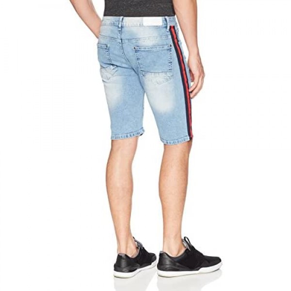 WT02 Men's Stretch Denim Shorts with Destructed Ripped and Repaired