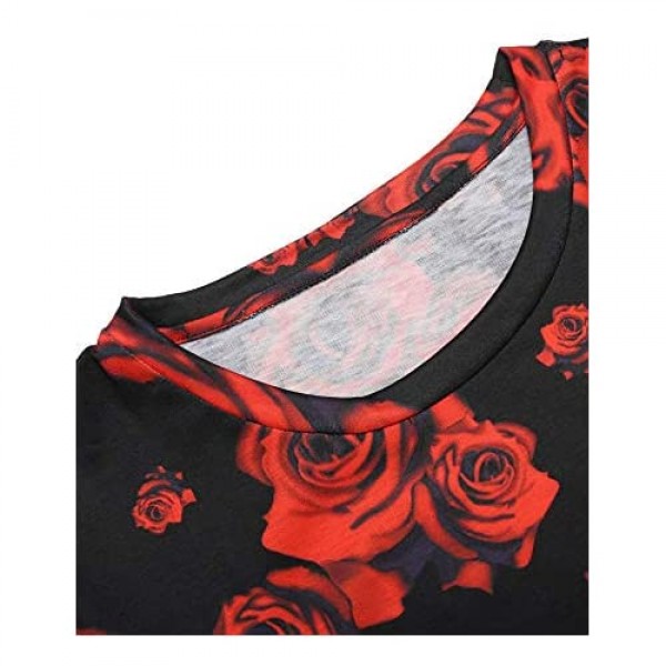 COOFANDY Mens Hipster Hip Hop Ripped Round Hemline Rose Floral T-Shirt Longline Curve Pattern Print T Shirt