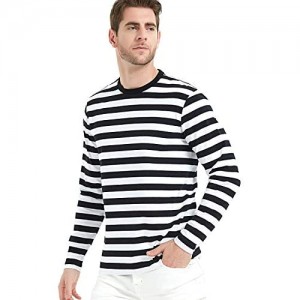 LEDING Men's T-Shirt Casual Cotton Spandex Striped Crewneck Long-Sleeve T-Shirts Basic Pullover Stripe Man tee Shirt