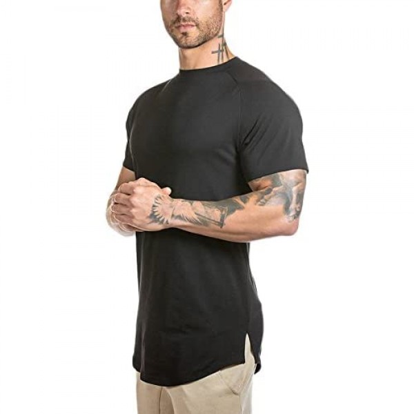 LETAOTAO Mens Hipster T Shirts Workout Longline T-Shirt Curved Hem Top Tees Shirt