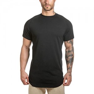 LETAOTAO Mens Hipster T Shirts Workout Longline T-Shirt Curved Hem Top Tees Shirt