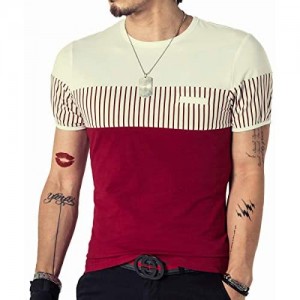 LOGEEYAR Men's Strip Casual Slim fit Cotton T-Shirt Short Sleeve Crewneck Tee Shirts for Boy