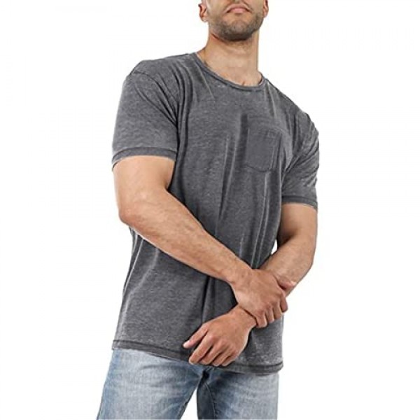 Men's Short Sleeve Soft T-Shirt Casual Solid Color Crew Neck Tee Tops Pocket Shirt
