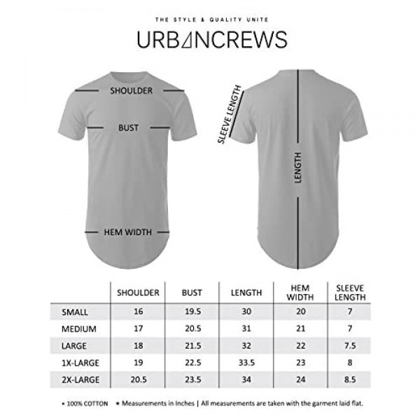 URBANCREWS Mens Hipster Hip Hop Basic Longline Crewneck T-Shirt w/Zipper Trim