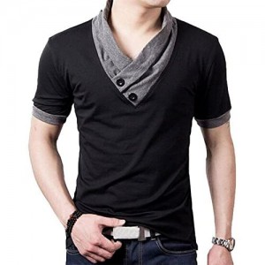 YTD 100% Cotton Mens Casual V-Neck Button Slim Muscle Tops Tee Short Sleeve T-Shirts
