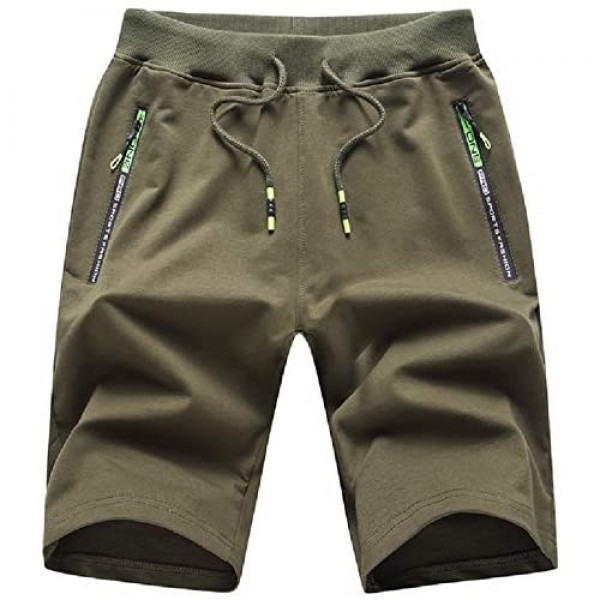 JustSun Mens Shorts Casual Workout Shorts with Elastic Waist Zipper Pockets