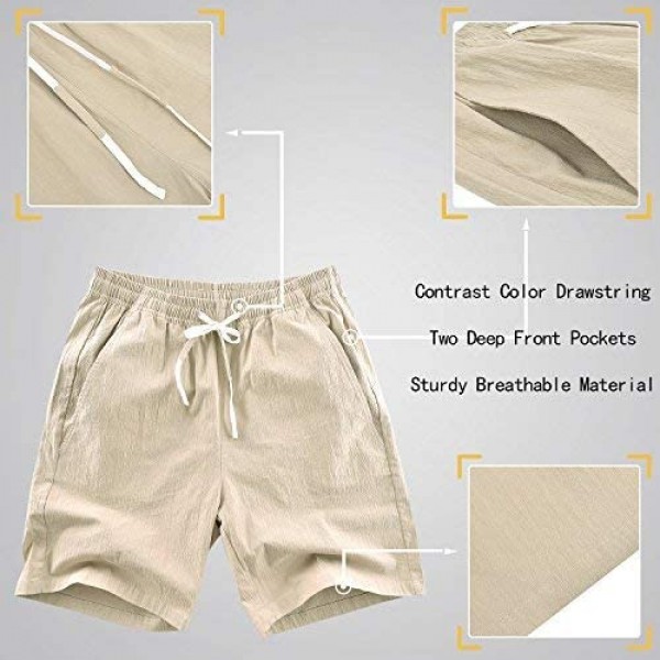 LTIFONE Mens Casual Shorts Elastic Waist 7 Inseam with Drawstring Slim Fit Summer Pants with Pockets