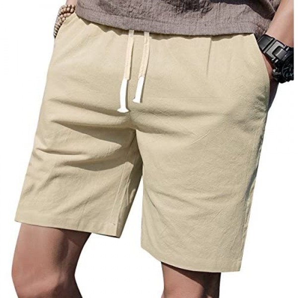 LTIFONE Mens Casual Shorts Elastic Waist 7 Inseam with Drawstring Slim Fit Summer Pants with Pockets
