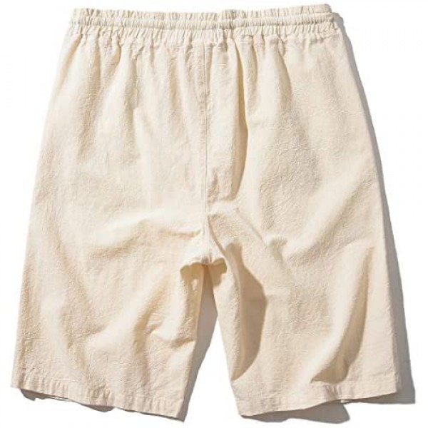 Men's Linen Casual Classic Fit 11 Inch Inseam Elastic Waist Shorts with Drawstring