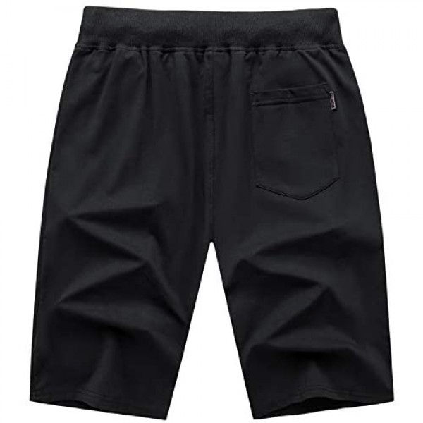 Suyye Mens Shorts Casual Workout Shorts Drawstring Zipper Pockets Elastic Waist