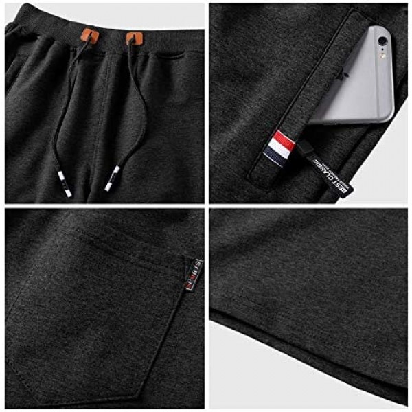 Suyye Mens Shorts Casual Workout Shorts Drawstring Zipper Pockets Elastic Waist