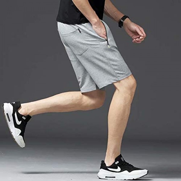 Thobisy Mens Shorts Casual Cotton Workout Elastic Waist Short Pants Drawstring Beach Shorts with Zipper Pockets