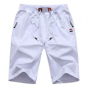 Tyhengta Mens Shorts Casual Drawstring Elastic Waist Workout Shorts with Zipper Pockets