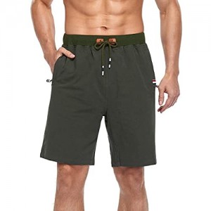 Vocanbomor Men's Casual Flat Front Short with Elastic Waist and Zipper Pockets